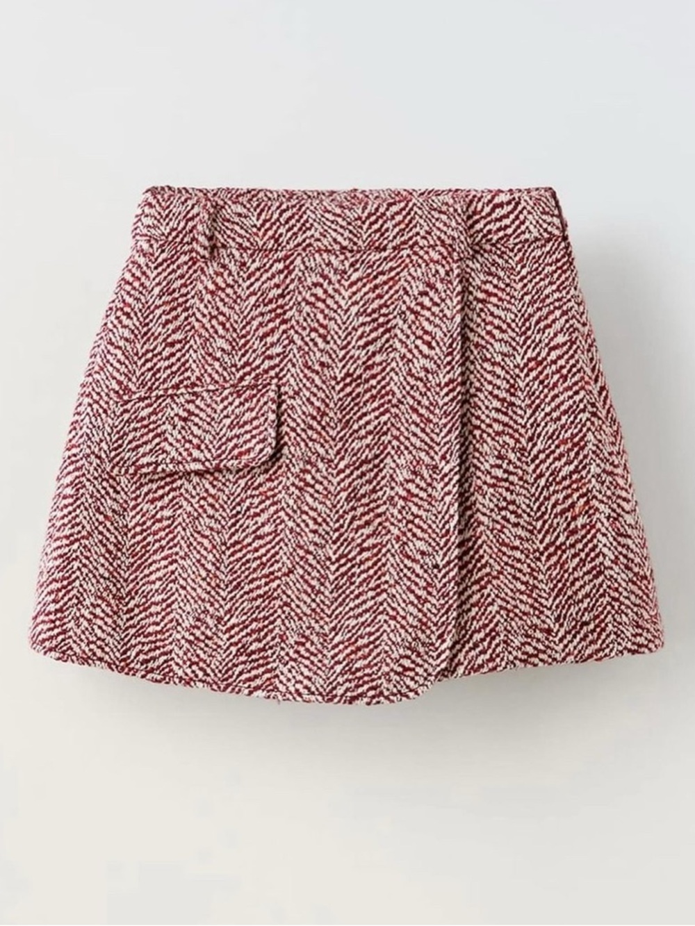 Zara Girls Dark Red Herringbone Textured Tweed Skort